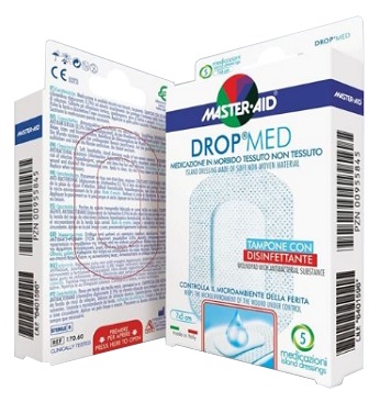 MEDICAZIONE COMPRESSA AUTOADESIVA DERMOATTIVA IPOALLERGENICA AERATA MASTER-AID DROP MED 10,5X18 5 PEZZI - FarmaLucia