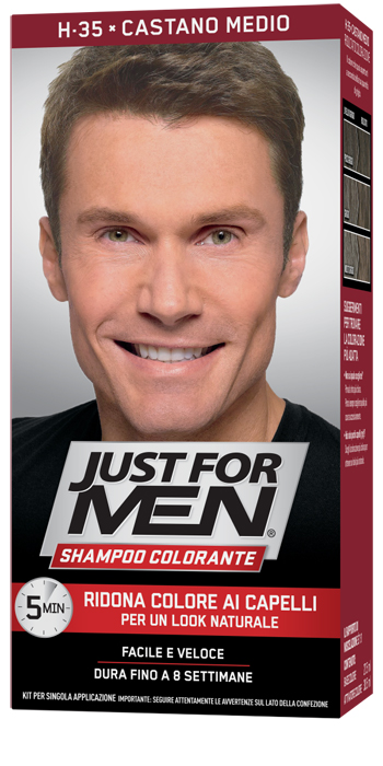 JUST FOR MEN SHAMPOO COLORANTE H35 CASTANO MEDIO ATTIVATORE CHIARO 38,5 ML + BASE COLORE 27,5 ML - FarmaLucia