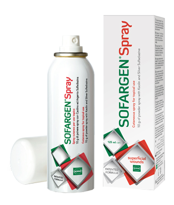 MEDICAZIONE IN POLVERE SPRAY CON CAOLINO E ARGENTO SULFADIAZINA 1% SOFARGEN SPRAY 10 G BOMBOLETTA PRESSURIZZATA 125 ML - FarmaLucia