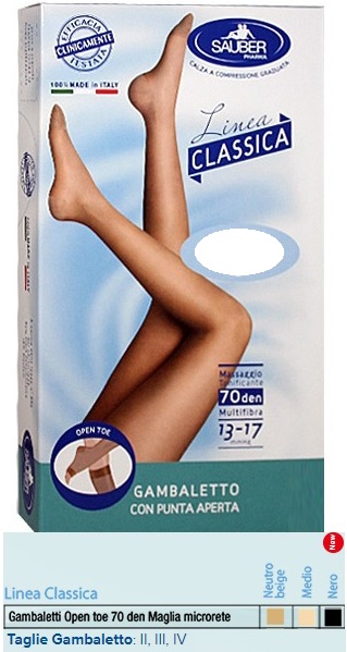 SAUBER GAMBALETTO OPEN TOE MAGLIA MICRORETE 70 DEN COLORE NEUTRO BEIGE TAGLIA 3 LINEA CLASSICA - FarmaLucia