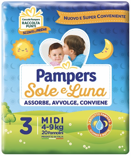 PANNOLINO PER BAMBINO PAMPERS SOLE & LUNA MIDI 20 PEZZI - FarmaLucia