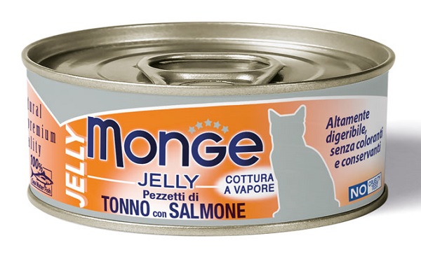 MONGE NATURAL QUALITY GATTO MONGE JELLY PEZZETTI DI TONNO BONITO/SALMONE 80 G - FarmaLucia