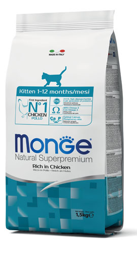 MONGE NATURAL SUPERPREMIUM SECCO GATTO KITTEN 1/12 MONTHS 1,5 KG - FarmaLucia