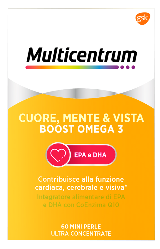 MULTICENTRUM CUORE MENTE E VISTA BOOST OMEGA 3 60 MINI PERLE - FarmaLucia