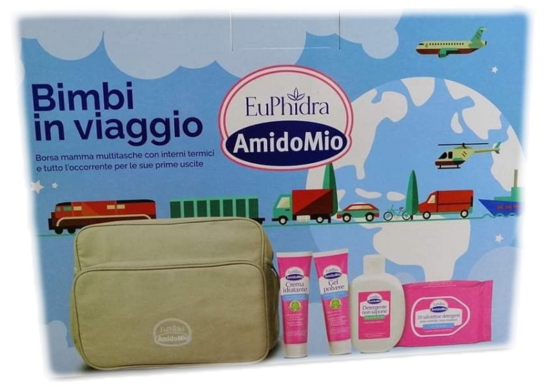 EUPHIDRA AMIDOMIO BORSA BIMBI VIAGGIO GEL POLVERE 50 ML + DETERGENTE NON SAPONE 200 ML + CREMA IDRATANTE 50 ML + SALVIETTINE 20 PEZZI - FarmaLucia