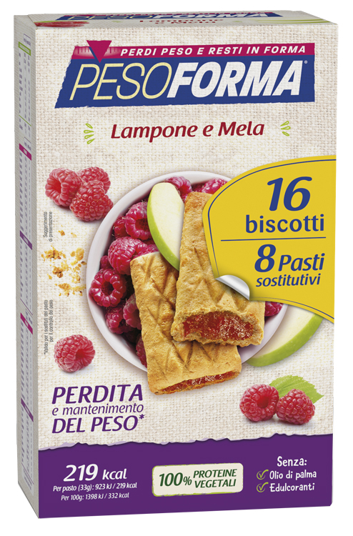 PESOFORMA BISCOTTI LAMPONE E MELA 16 BISCOTTI X 33G 8 PASTI SOSTITUTIVI - FarmaLucia