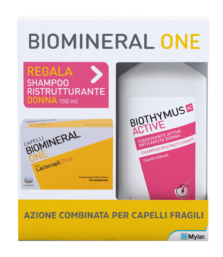 BIOMINERAL ONE LACTOCAPIL 30 COMPRESSE + BIOTHYMUS SHAMPOO DONNA RISTRUTTURANTE 150 ML - FarmaLucia