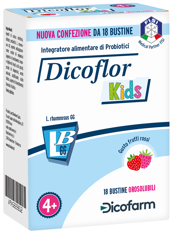 DICOFLOR KIDS 18 BUSTINE OROSOLUBILI GUSTO FRUTTI ROSSI - FarmaLucia