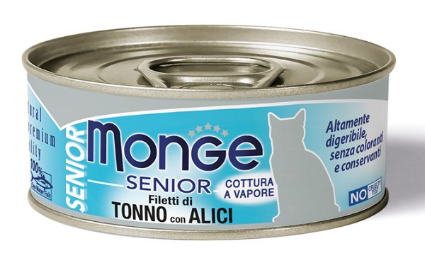MONGE NATURAL QUALITY GATTO MONGE JELLY FILETTI DI TONNO/ACCIUGHINE SENIOR 80 G - FarmaLucia