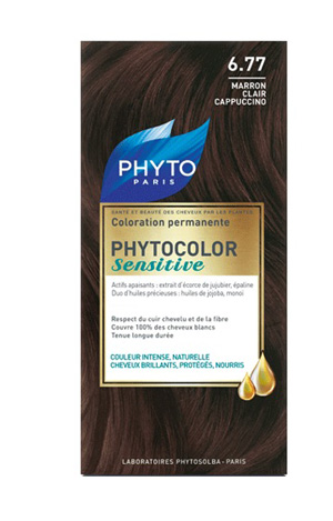 PHYTOCOLOR SENSITIVE 6.77  CASTANO CHIARO NOCCIOLA 1 LOZIONE LIQUIDA 60 ML + 1 CREMA 40 ML + 1 BALSAMO 12 ML + FOGLIETTO DI ISTRUZIONI + GUANTI LATTICE - FarmaLucia