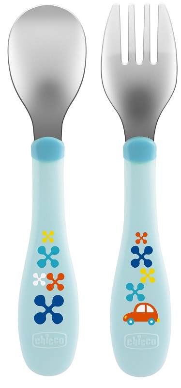 CHICCO POSATE INOX 18M+ AZZURRO/VERDE - FarmaLucia