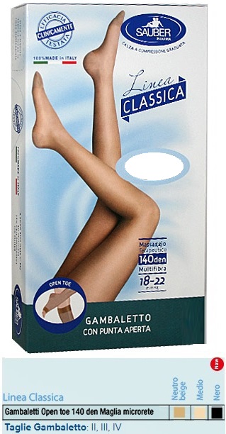 SAUBER GAMBALETTO OPEN TOE MAGLIA MICRORETE 140 DEN COLORE NERO TAGLIA 3 LINEA CLASSICA - FarmaLucia