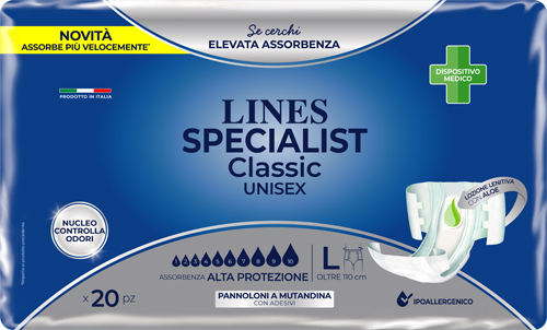 PANNOLONE A MUTANDA LINES SPECIALIST CLASSIC ALTA PROTEZIONE MG 20 PEZZI - FarmaLucia