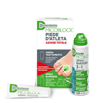 DERMOVITAMINA MICOBLOCK PIEDE D'ATLETA AZIONE TOTALE CREMA 30ML + SPRAY BARRIERA 3 IN 1 100 ML - FarmaLucia