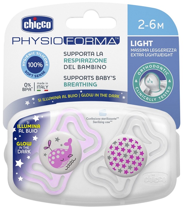 CHICCO SUCCHIETTO LIGHT LUMINOSO SILICONE 2-6 MESI 2 PEZZI - FarmaLucia