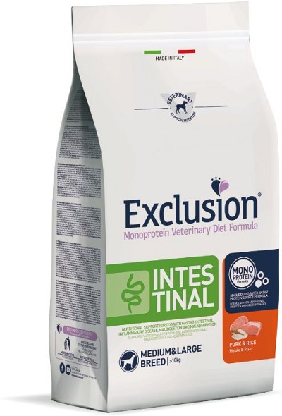 EXCLUSION MONOPROTEIN VETERINARY DIET FORMULA DOG INTESTINAL PORK AND RICE MEDIUM/LARGE 12 KG DRY - FarmaLucia