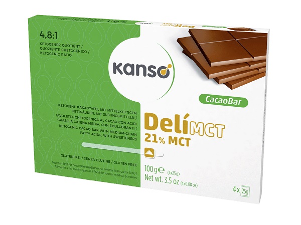 KANSO DELIMCT CACAO BAR 21% TAVOLETTA CHETOGENICA AL CACAO CON ACIDI GRASSI A CATENA MEDIA 4 MONOPORZIONI DA 25 G - FarmaLucia