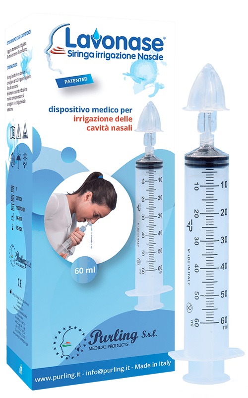 LAVONASE IRRIGAZIONE NASALE NON STERILE SIRINGA 60 ML + LUER-LOCK CON CAPPUCCIO + UGELLO NASALE CON RACCORDO LUER-LOCK + PERFORATORE CON VALVOLA NON RITORNO CON TAPPO - FarmaLucia