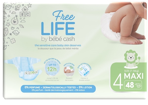 FREELIFE BY BEBECASH PANNOLINI MAXI TAGLIA 4 7-18 KG GIROVITA 38-60 CM 48 PEZZI - FarmaLucia