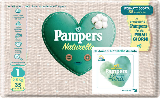 PANNOLINI PAMPERS PROTEZIONE PURA NATURELLO NEWBORN 35 PEZZI - FarmaLucia