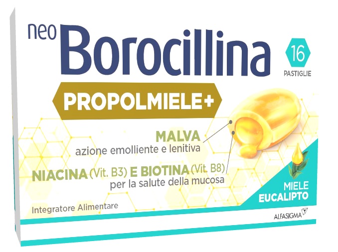 NEOBOROCILLINA PROPOLMIELE+ MIELE/EUCALIPTO 16 PASTIGLIE DA 3,4 G - FarmaLucia