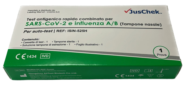 TEST ANTIGENICO RAPIDO COVID-19 JUSCHEK AUTODIAGNOSTICO DETERMINAZIONE QUALITATIVA ANTIGENI SARS-COV-2 E INFLUENZA A+B IN TAMPONI NASALI MEDIANTE IMMUNOCROMATOGRAFIA - FarmaLucia